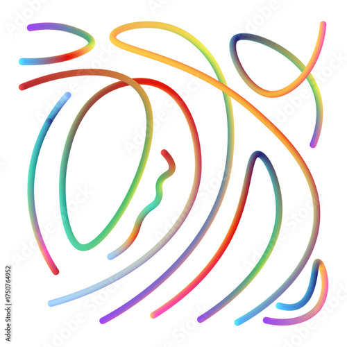Abstract digital art featuring a concept of vibrant, flowing, colorful lines creating a dynamic, swirling pattern against a clean white background