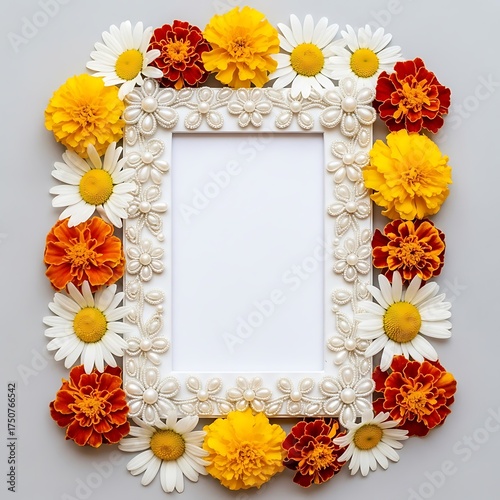 Floral Frame - A Vibrant Display of Daisies and Marigolds.