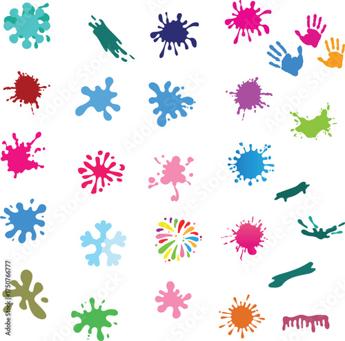 colorful paint splashes falling on white background. Vector illustration Colorful Paint Splatter Vector Set – Ink Blot Stain Clipart for Design Vector set