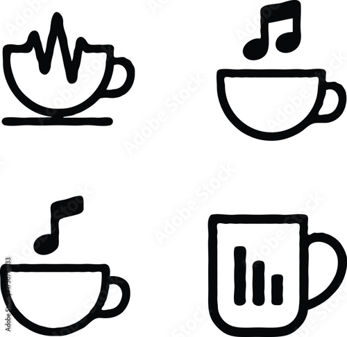 Clean black and white vector illustration of cup  icons like 1.eps