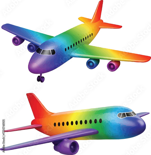 Fly with Pride vibrant rainbow airplane illustration