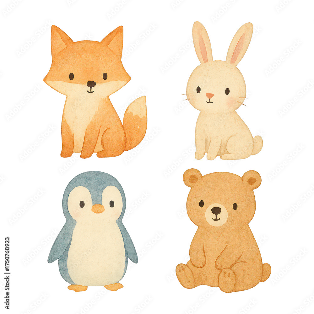Fototapeta premium PNG Cute watercolor animal illustrations
