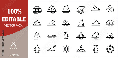 Arctic and Antarctic Line Icons illustration vector