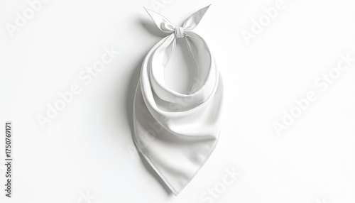 White silk bandana tied in knot on clean background. Soft fabric texture and folds visible. Ideal for fashion design mockups or accessory presentations.