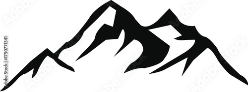 Mountain silhouette - vector icon. Rocky peaks. Mountains ranges. Black and white mountain icon
