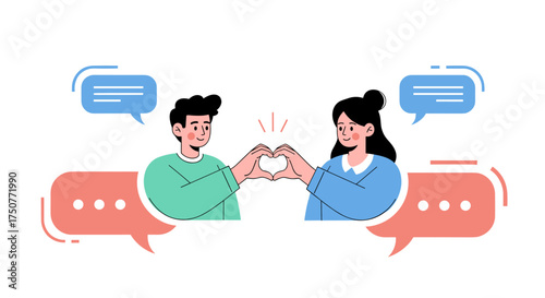 Two people communicate and form a heart shape with their hands