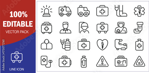 Medical Line Icons Set Ambulance First Aid Kit And Broken Heart Keywords: medical, health