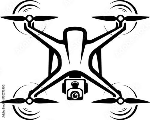 Aerial drone with camera symbol for technology, surveillance, delivery, videography, photography, and entertainment icon vector illustration concept