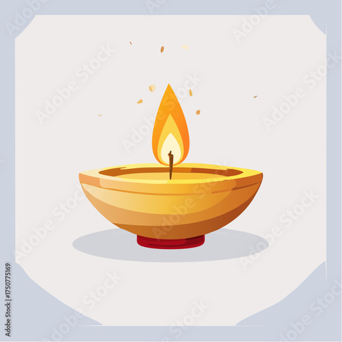 A beautiful vector illustration of a traditional Indian Diya oil lamp with a bright flame, symbolizing light over darkness for a happy diwali celebration