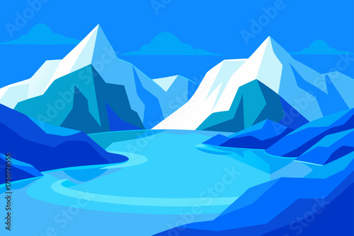 Serene blue alpine lake surrounded by majestic glaciers and mountains
