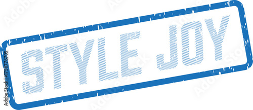 This vibrant blue grunge textured rubber stamp on a pure white background clearly features the bold text STYLE JOY