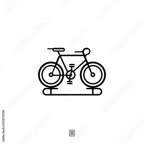 Line art illustration of a bicycle on a rack.