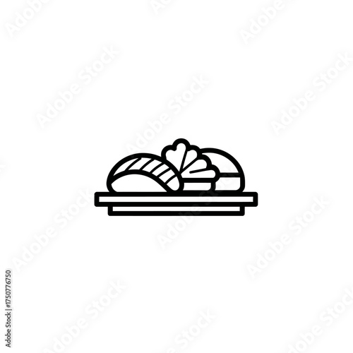 Iconographic sushi plate suitable for restaurant menus, food blogs, japanese culture sites, cooking instructions, culinary presentations, asian cuisine designs.