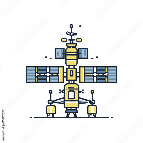 Satellite with solar panels suitable for science educational materials, technology blog posts, or futuristic concept designs.