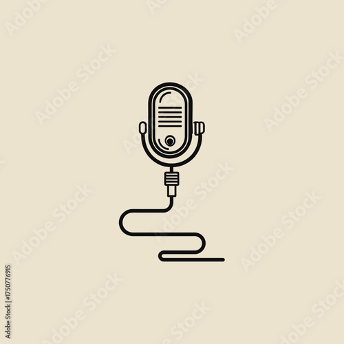 Vintage microphone outline on beige background for music industry designs, retrothemed projects, sound recording marketing materials, and podcast cover art.