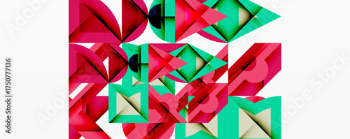 Abstract geometric composition. Pink, turquoise shapes overlap, creating dynamic visual texture. Modern design, vibrant colors, clean lines.