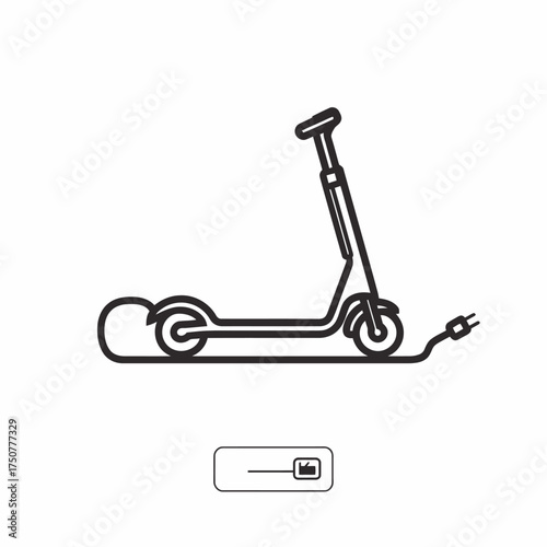 Simple electric scooter outline with a plug for various uses like tech blogs, urban transportation concepts, ecofriendly illustrations, or design projects.