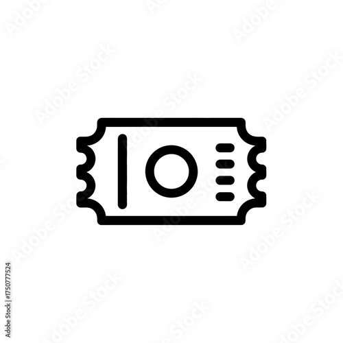 Simple black and white ticket outline perfect for event invitations, vouchers, design elements, or themed party decorations and graphics.