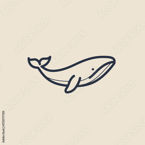 Minimalist line art illustration of a whale on a beige background.