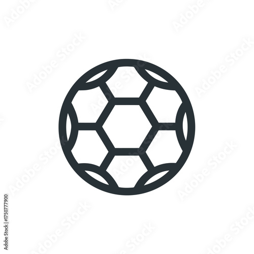 A simple, stylized line art icon of a soccer ball on a white background.