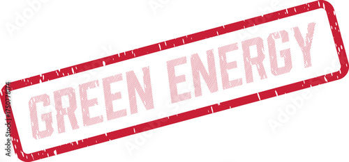 Red rectangular rubber stamp featuring a distressed texture and the words GREEN ENERGY clearly visible