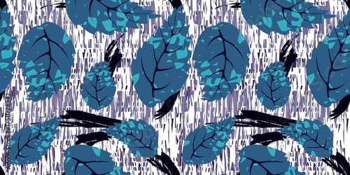 Multicolored abstract seamless background with leaves, suitable for printing on fabric, paper. Colorful texture with floral leaves.