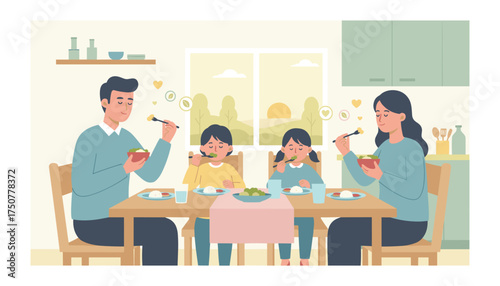 Happy family enjoying a healthy meal together at home Concepts of love wellness and lifestyle