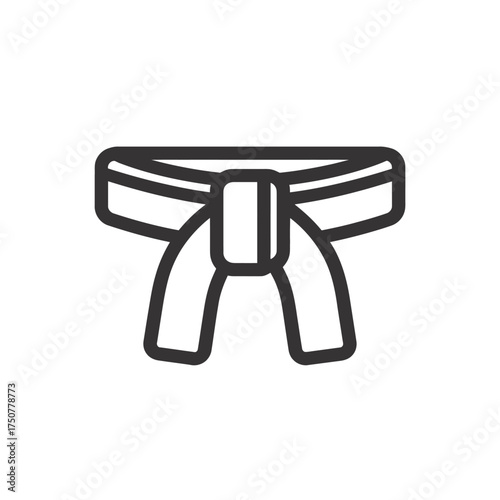 Line art icon of a martial arts belt tied in a knot, symbolizing discipline and achievement.