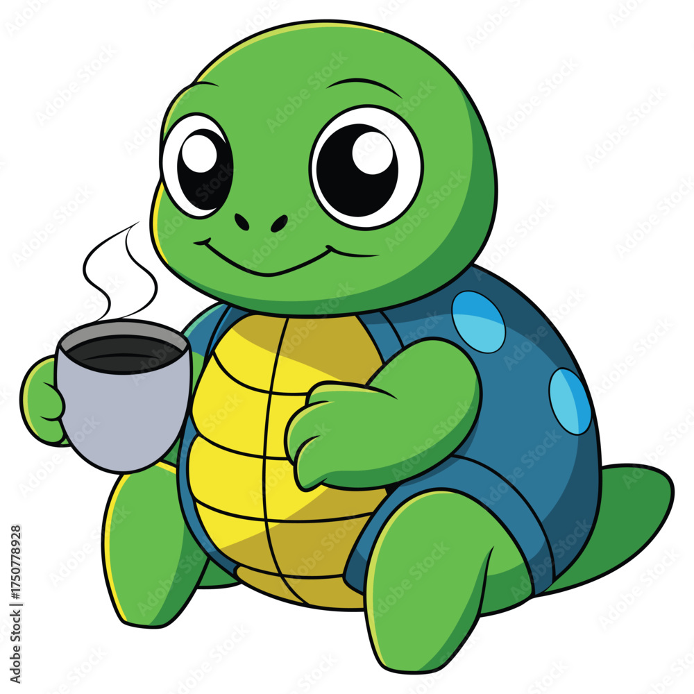 Obraz premium Turtle Enjoying Coffee Break Vector Illustration EPS