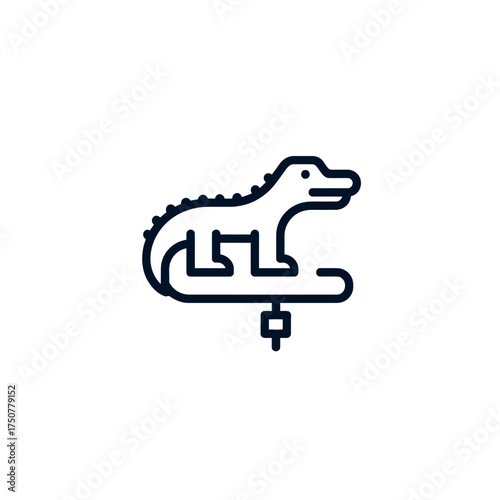 A simple line icon of a 3D printer creating an alligator model on a build plate.
