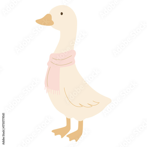 White goose wearing warm pink scarf illustration