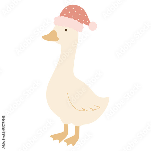 Goose wearing a festive pink christmas santa hat