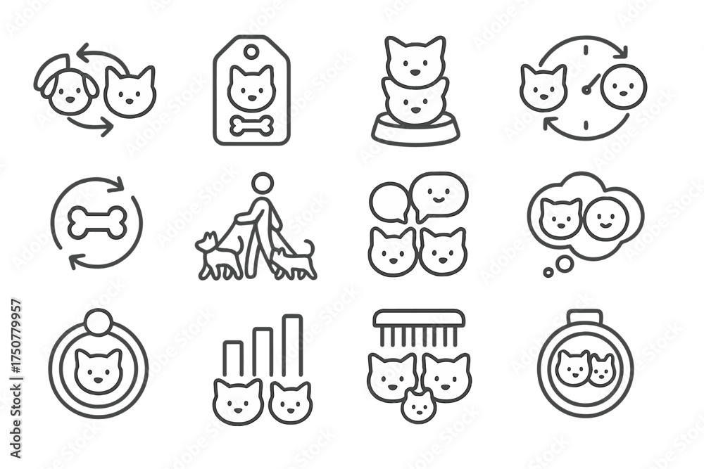 Fototapeta premium Grooming sync chart walk playtime vector pack icons icon pet dial management