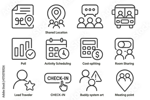 Icon vector trip alert travel group button lead traveler icons poll coordination
