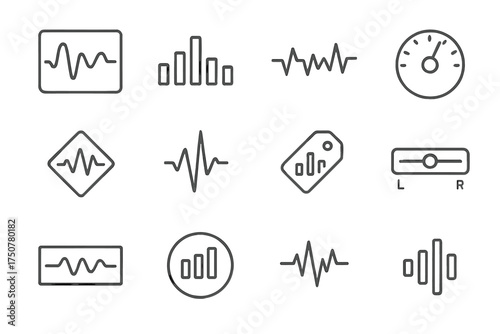 Amplitude timeline signal icon badge visualization beat dial stereo spectrum audio vector