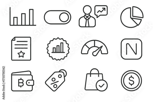 Grid analytics cashback finance investment toggle discount icons vector spending wallet gauge