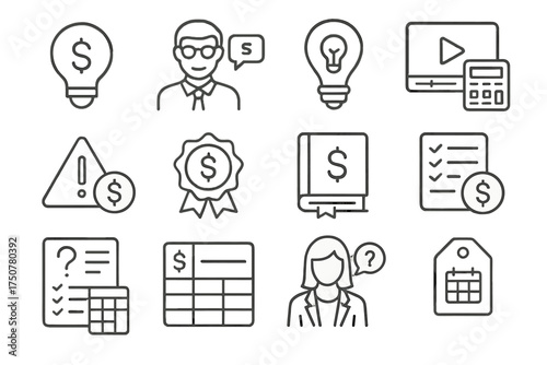 Budgeting icons vector checklist alert badge expert education tips financial finance icon