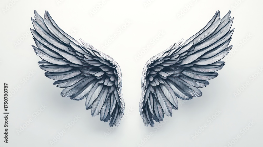 Fototapeta premium Pair of Detailed Angel Wings Against White Background