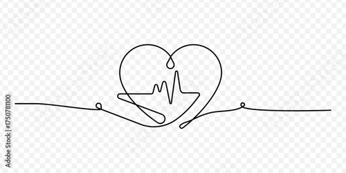 Single line heart. Line art style. Continuous one line drawing heart 