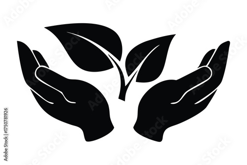Hands Holding Plant Icon – Eco Growth and Sustainability Symbol Vector