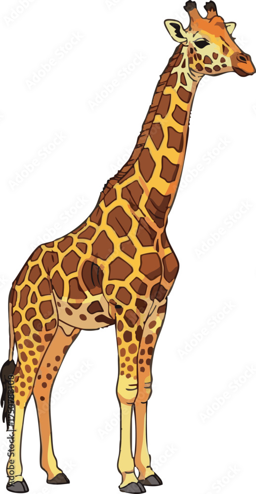 Naklejka premium Giraffe Standing Isolated on White Background Vector Illustration