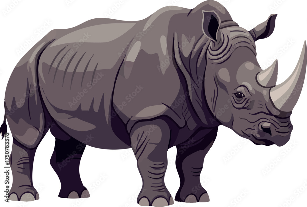 Fototapeta premium Detailed Grey Rhinoceros Standing Proudly Vector Illustration, Side View