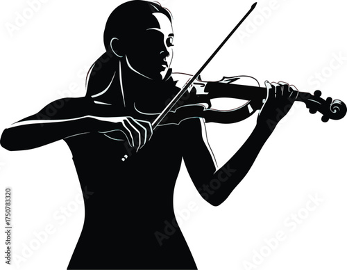 Silhouette of a woman playing the violin illustration of a musician isolated on white background