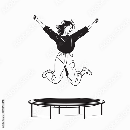 Active Woman Enjoying Trampoline Jump Fun Vector Design on white background