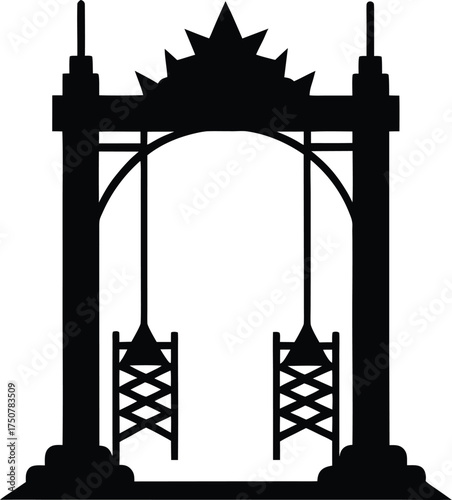Thai Giant Swing Sao Ching Cha Silhouette Bangkok Landmark Traditional Ceremony Arch Black Vector Illustration