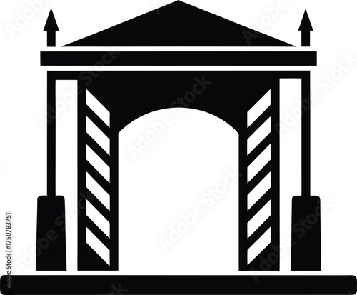 Classic black silhouette of an archway with pillars columns a triangular roof and pointed finials building structure
