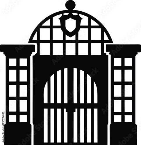 Ornate Archway Gates Vector Silhouette Decorative Entrance Ironwork Estate Barrier Security Entry Point Classic Design Fencing
