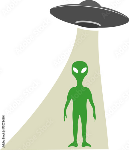 Alien icon with a flying glowing UFO.