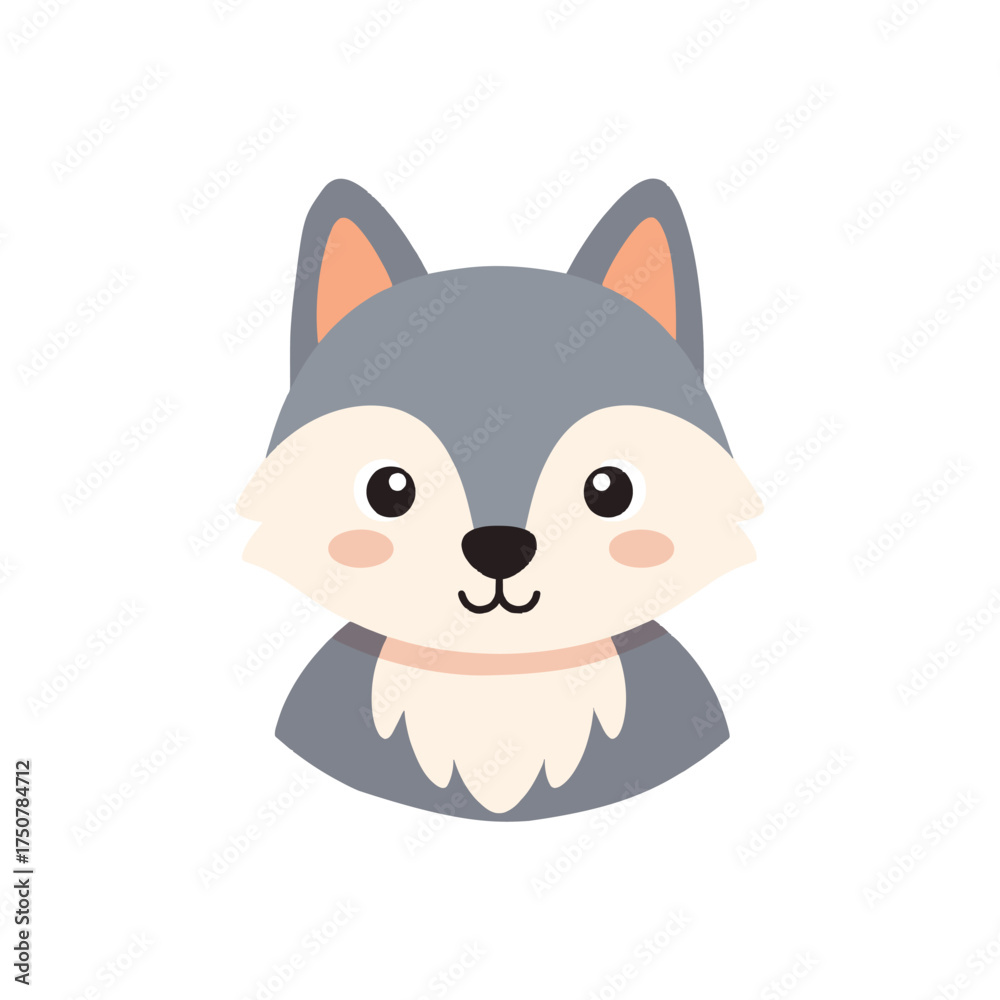 Fototapeta premium Cute wolf face vector icon. Adorable cartoon forest predator head illustration.