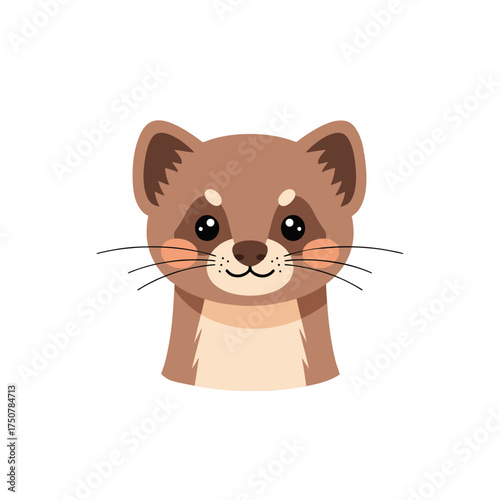 Cute ferret face vector icon. Adorable cartoon weasel head illustration isolated.